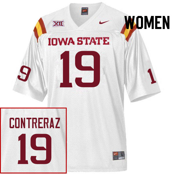 Women #19 Chase Contreraz Iowa State Cyclones College Football Jerseys Stitched Sale-White - Click Image to Close
